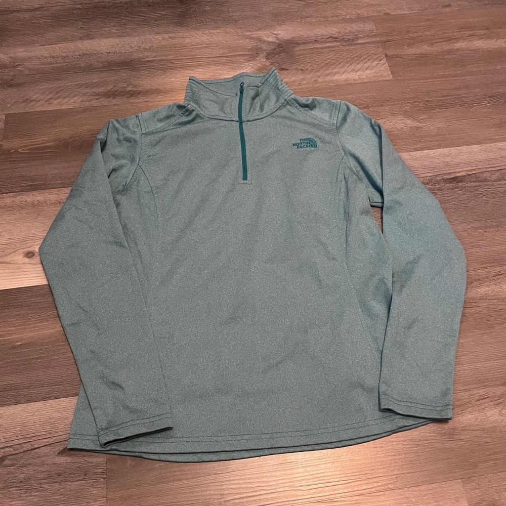 The North Face Womens Quarter Zip Pullover Heathered Teal Blue Size Large L